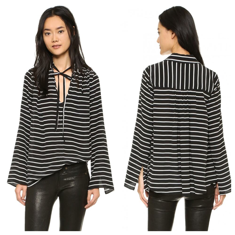 Marissa Webb Silk Abby Stripe Blouse Black White Women’s Size Medium